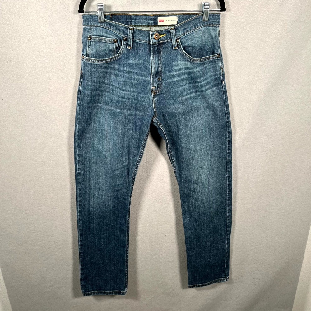 Wrangler Jeans Mens 32W Blue Denim Everyday Wear Medium Wash Slim Straight Leg